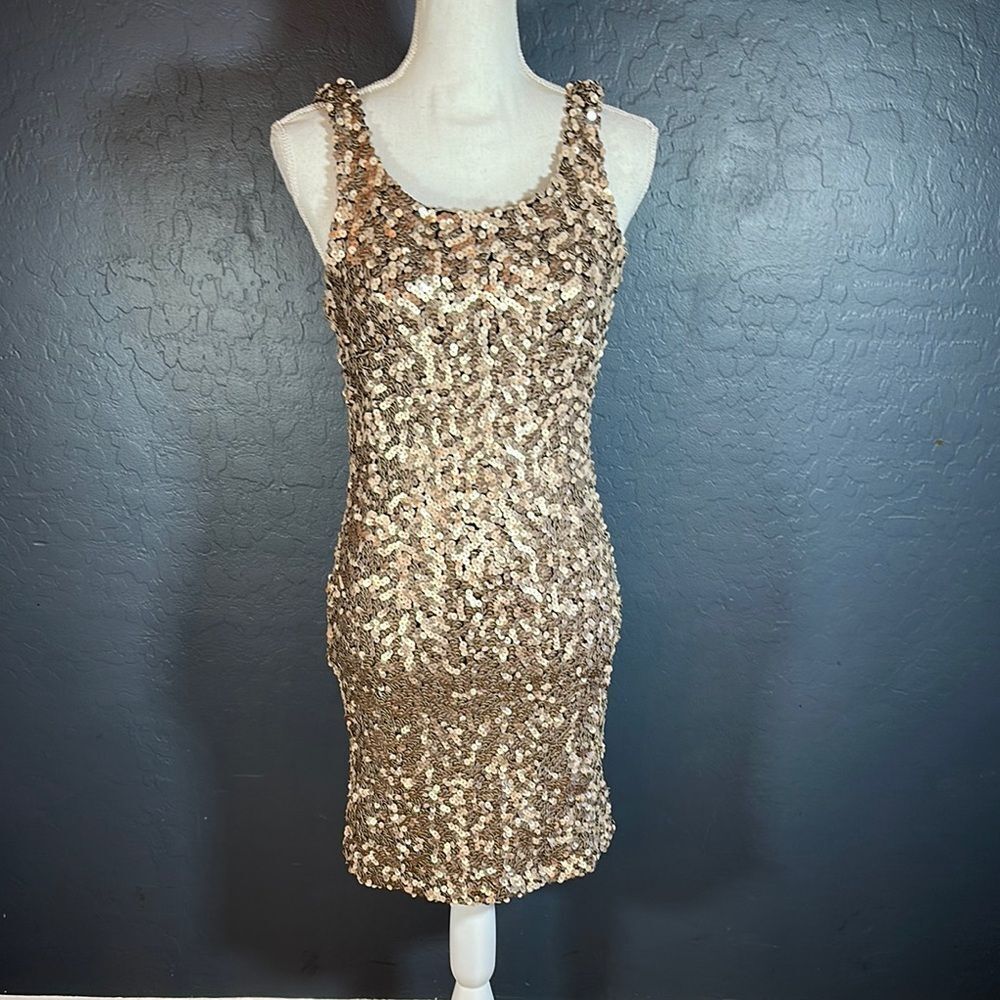 Laundry By Shelli Segal Gold Sequin‎ Bodycon Mini Dress